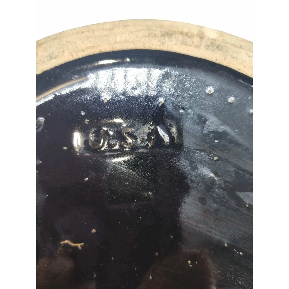 Vintage Black Ceramic Hand Painted Grape Bean Pot Cookie Jar with Lid 2 Handle - Picture 10 of 16